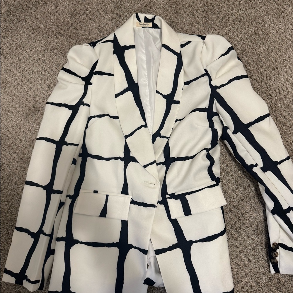Sunday Black and White Patterned Blazer